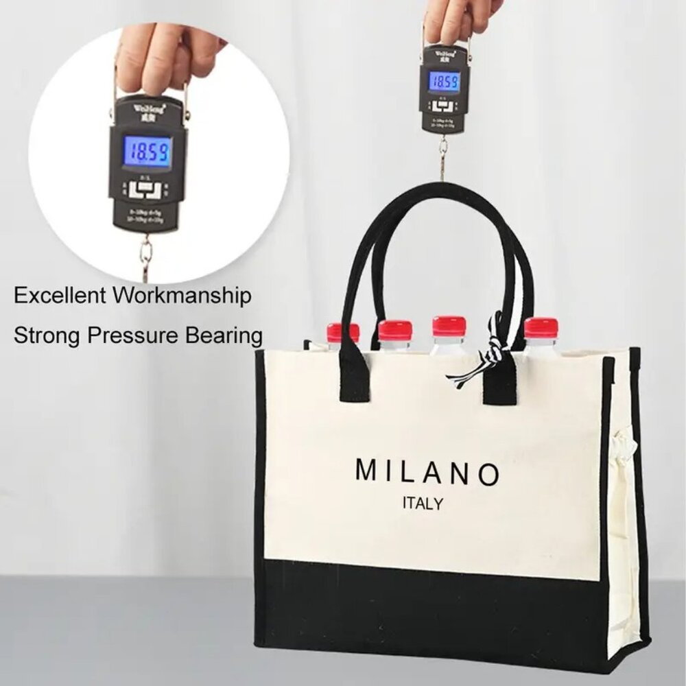 ๐Milano Italy Print Canvas Tote Bag w/ Bow Capacity, Waterproof - Picture 6 of 8